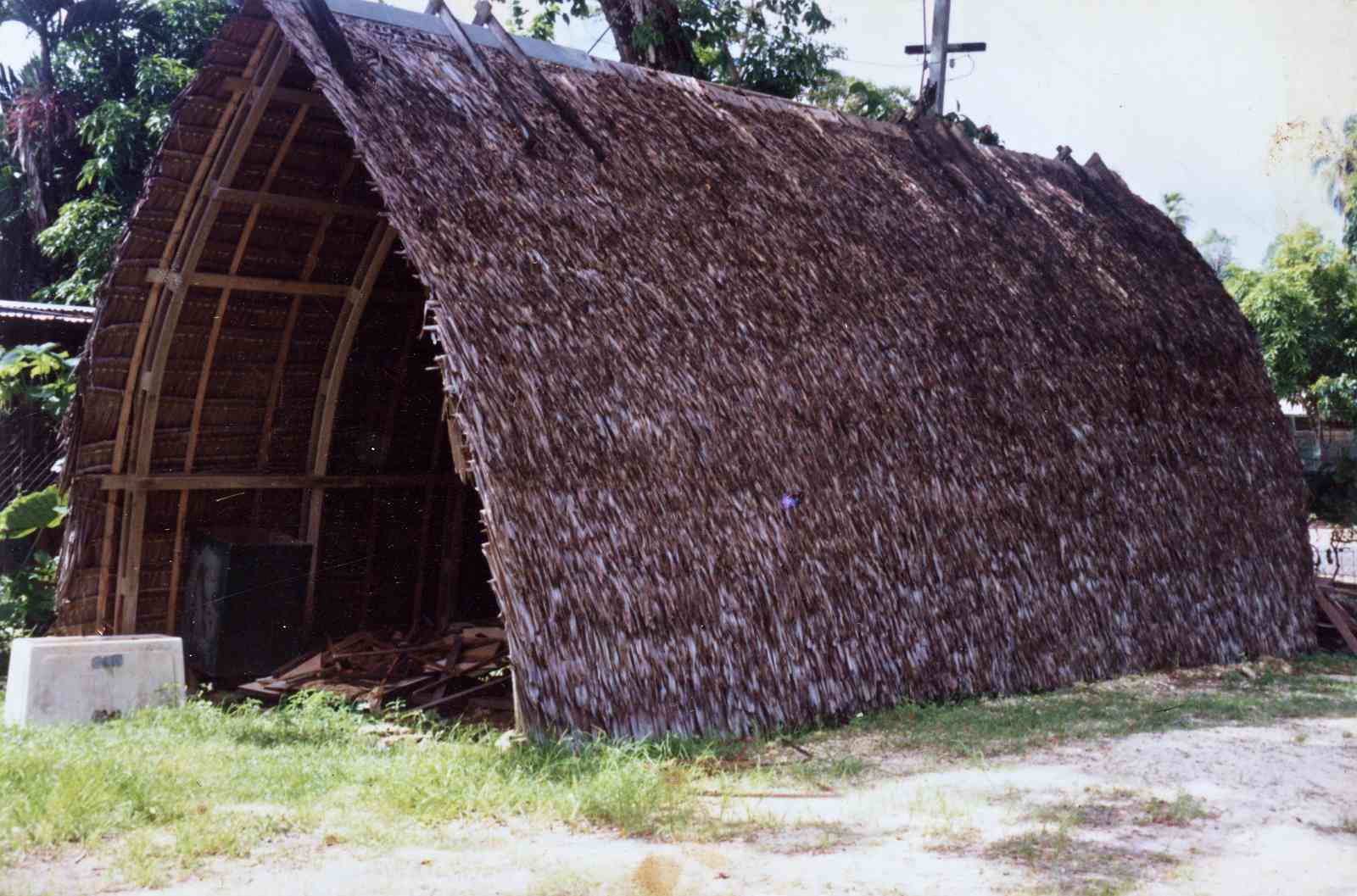 Bow-Roof shed in Papua, New Guinea, covered with palm thatch